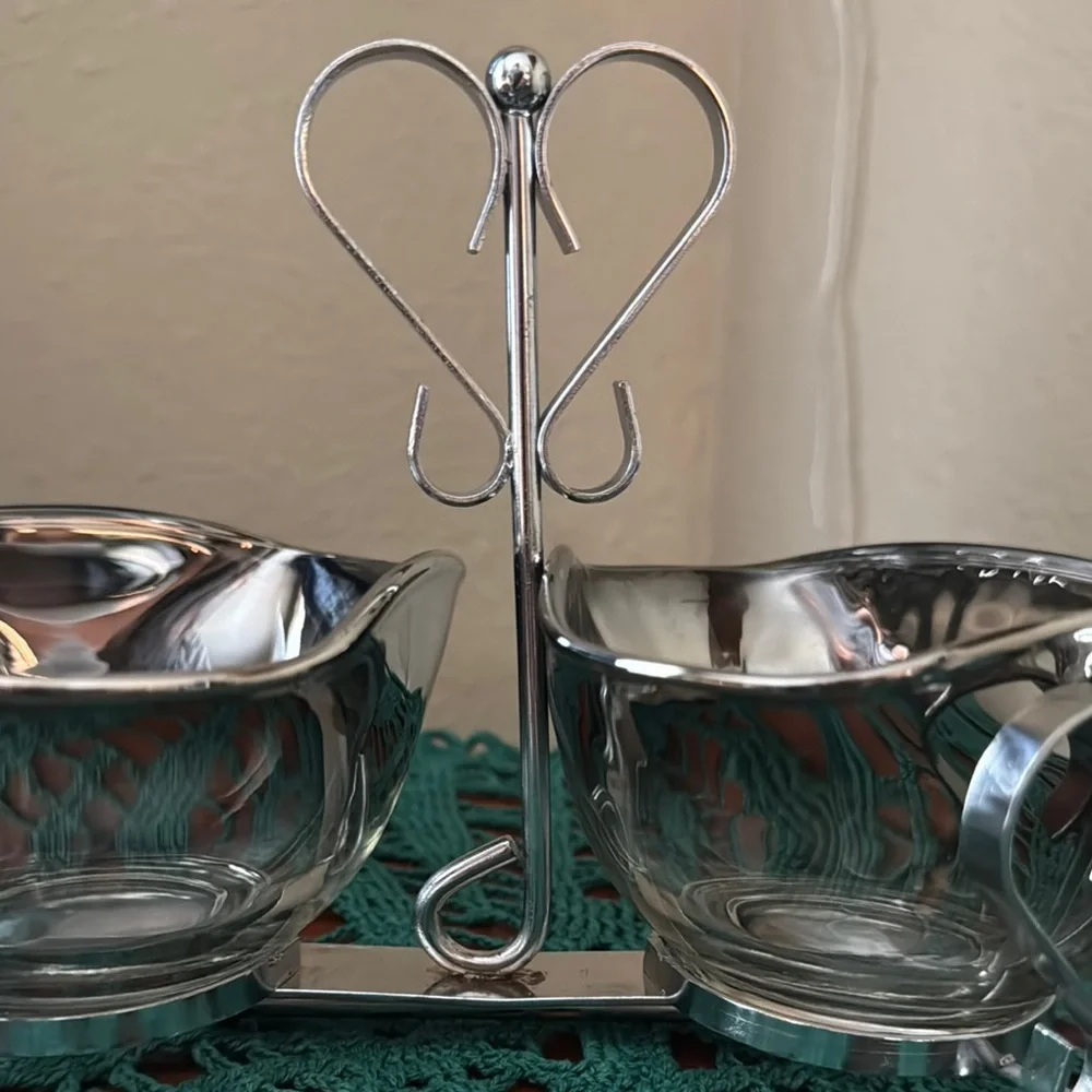 Vintage Double Condiment Dish with Heart Design